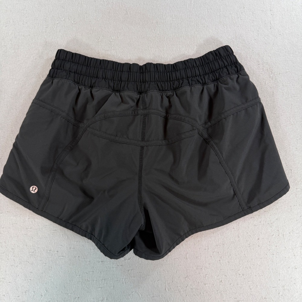 Lululemon Black Lined Running Shorts Womens Size 8 Elastic Waist Zip Pocket - Picture 2 of 9